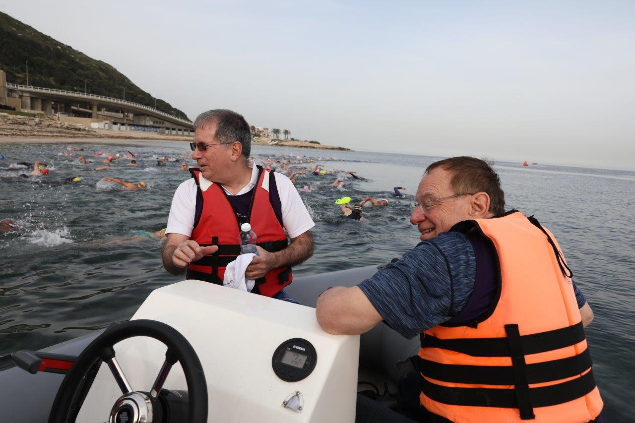 Dr. Michael Halberthal and Professor Beyar accompany the swim. Photography: Pioter Fliter.