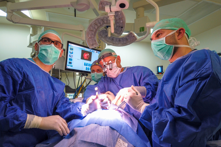 A multi-disciplinary team of neurosurgeons and otolaryngologists during the operation. Photography: Ofer Golan