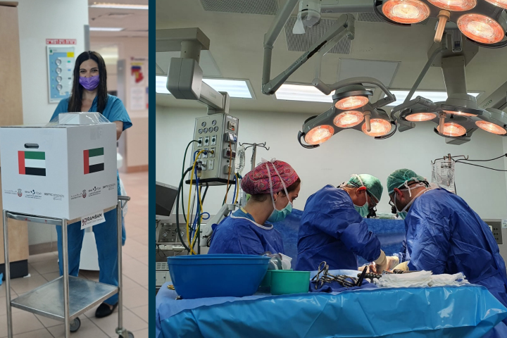 The kidney is transported to Rambam (L) where the transplant was immediately performed (R). Photography courtesy of RHCC.