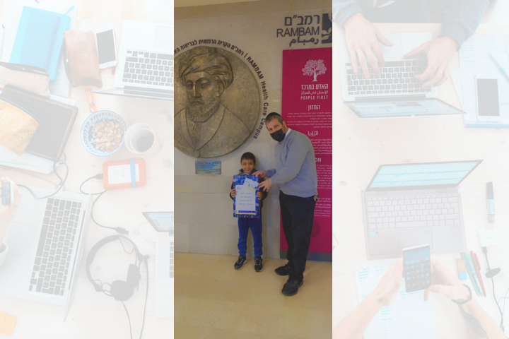 Young Ahmed receives a laptop from Yaakov Adler (see text for details).