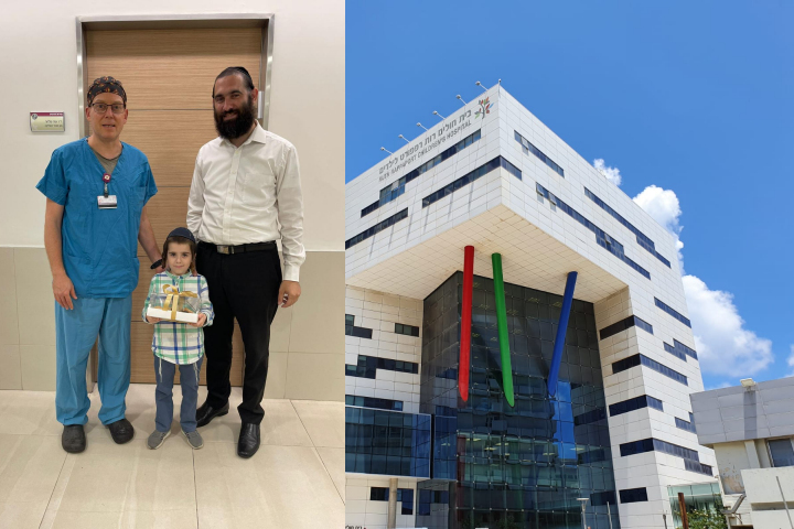 (L-R) Dr. Ido Paldor, six-year-old Eli with one of his sidelocks, and his father. Photography: Rambam HCC