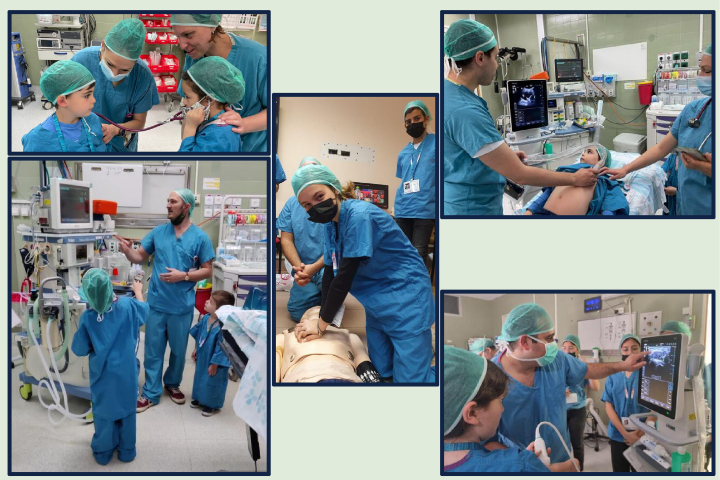 Children of Rambam’s Division of Surgery staff learning about their parents’ work in the operating rooms. Photography: Rambam HCC.