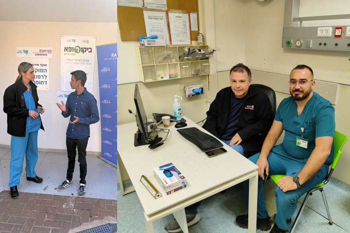 Director General Dr. Michal Mekel (Rambam)  and Mayor Avichai Stern (Kiryat Shmona) at the opening of the Kiryat Shmona Frontline Medical Clinic. Photography: Rambam HCC.