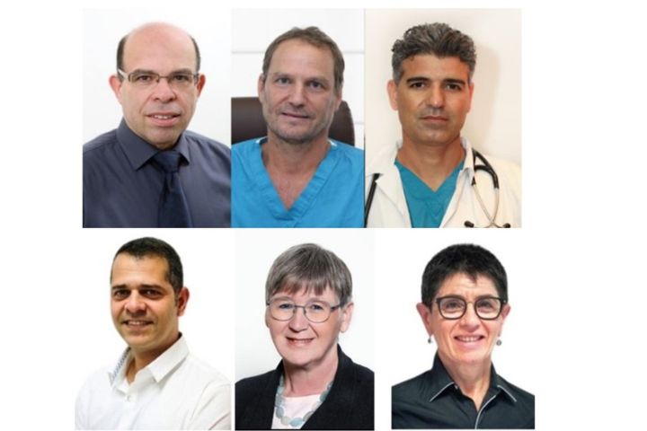 בתמונה (שורה עליונה מימין לשמאל): דר' יניב דותן, דר' עמית כץ ופרופ' זוהר קידר.  (שורה תחתונה מימין למשאל) ד"ר לודה גורלניק, ד"ר מרים וולנר וד"ר יניב זוהר. קרדיט: דוברות הקריה הרפואית רמב"ם