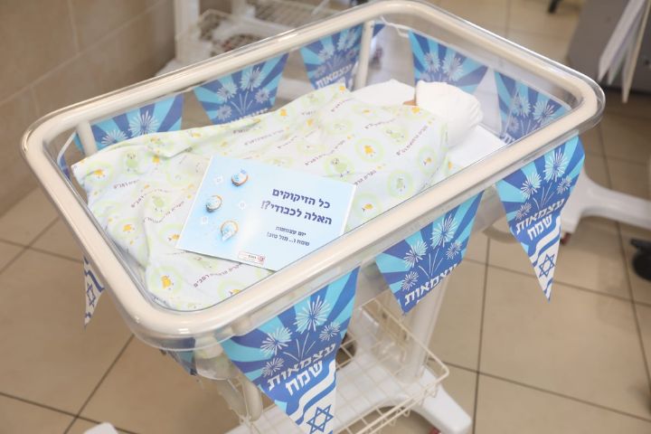 בתמונה: בתינוקייה של רמב"ם מציינים את יום העצמאות ה-75 של ישראל.  צילום: הקריה הרפואית רמב"ם.
